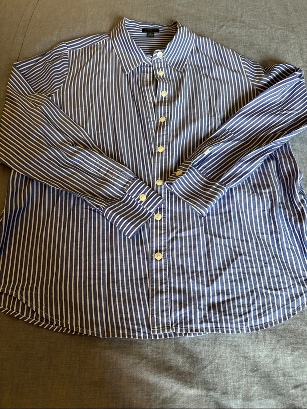 Ann Taylor Petite Blue & White Striped Button-Front Shirt